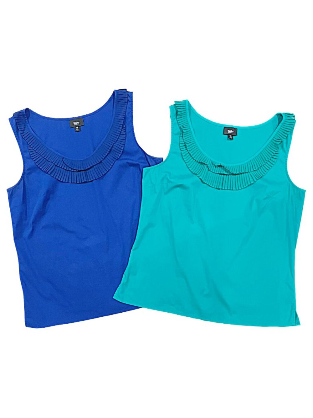 Sleeveless Ruffle Neck Blouse Set Blue Teal Mossimo Medium 2-Pack
